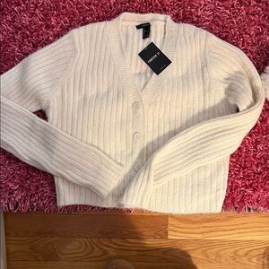 Forever 21 Cream Ribbed Cardigan